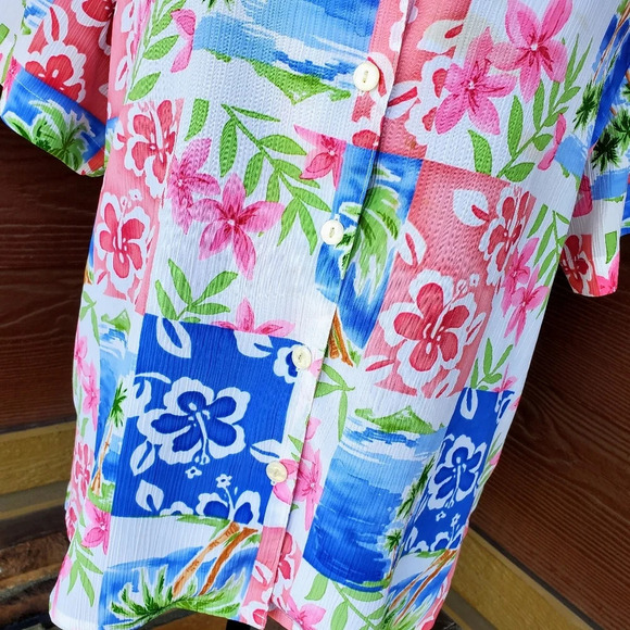 Vintage Alia Petites Women's Short Sleeve Tropical Buttondown Shirt Size 12 - Picture 5 of 11